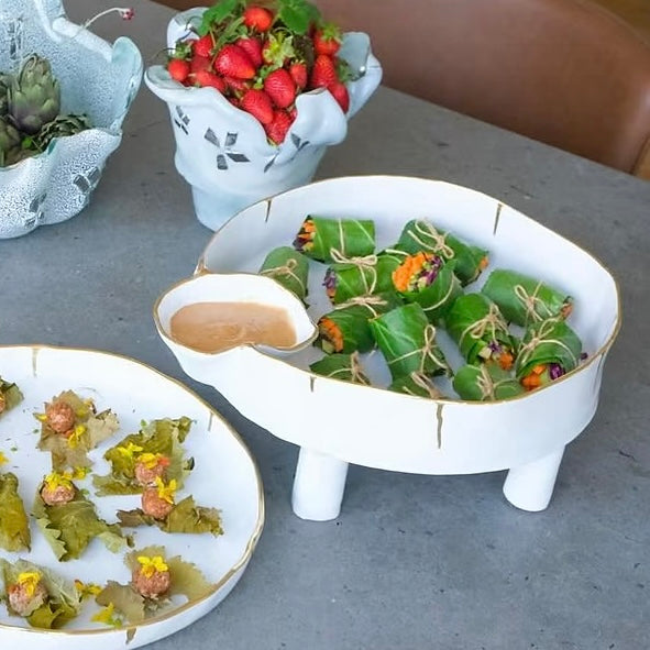 Ceramic elevated Round bowl with mini bowl