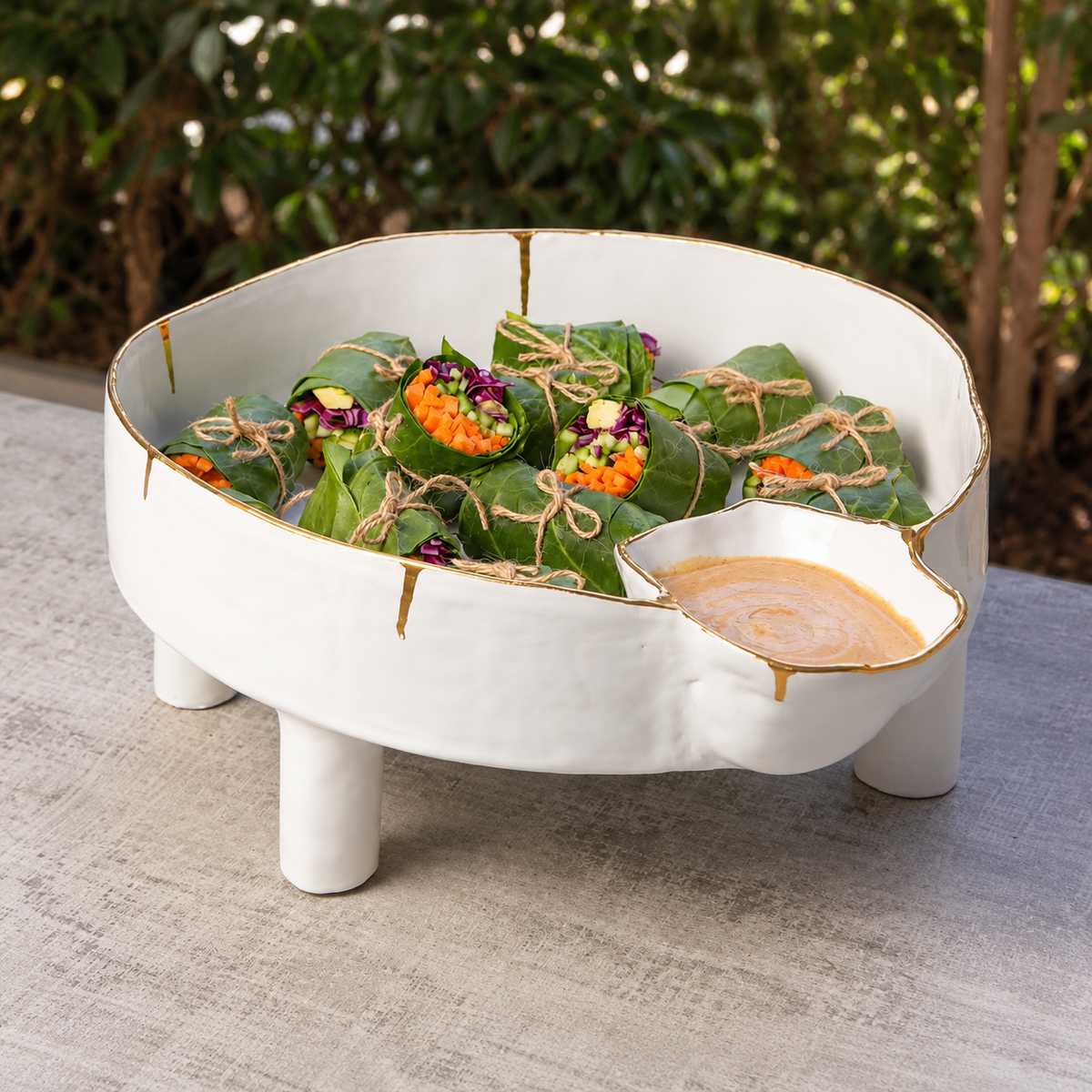 Ceramic elevated Round bowl with mini bowl