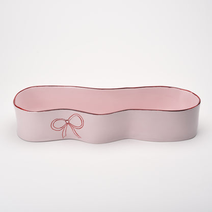 Ceramic Oval Thin Bowl  with Bow- Pink and Red