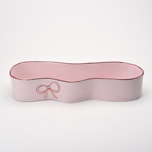 Ceramic Oval Thin Bowl  with Bow- Pink and Red