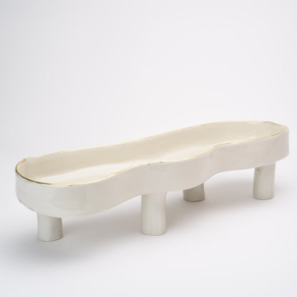 Ceramic elevated oval thin flat bowl