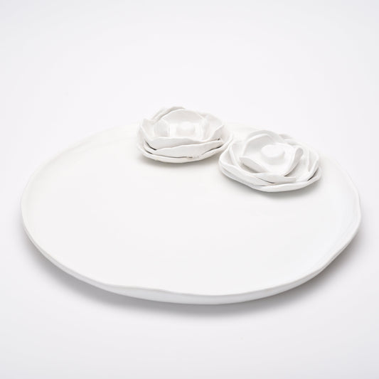 ceramic flat platter with flowers