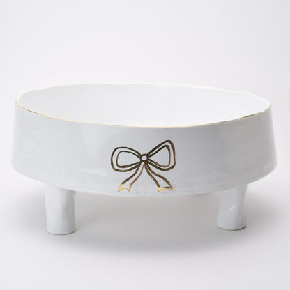 Ceramic Elevated Round Bowl with Bow